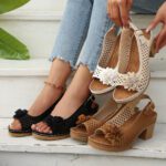 Cross-border large size flower high heel sandals for women - Image 2