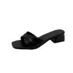 Large size niche retro brown thick heel slippers for women - Image 6