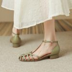 sandals for women round toe simple buckle thick heel shoes