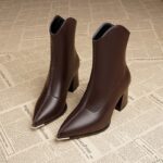 pointed toe thick heel high-end short boots for women - Image 4