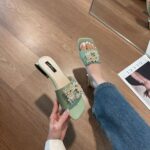 Rhinestone square buckle ladies slippers flat bottom soft - Image 5