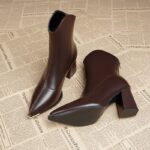 pointed toe thick heel high-end short boots for women - Image 3
