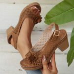 Cross-border large size flower high heel sandals for women - Image 4