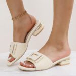 Fashion square buckle fish mouth flip flops for women - Image 2